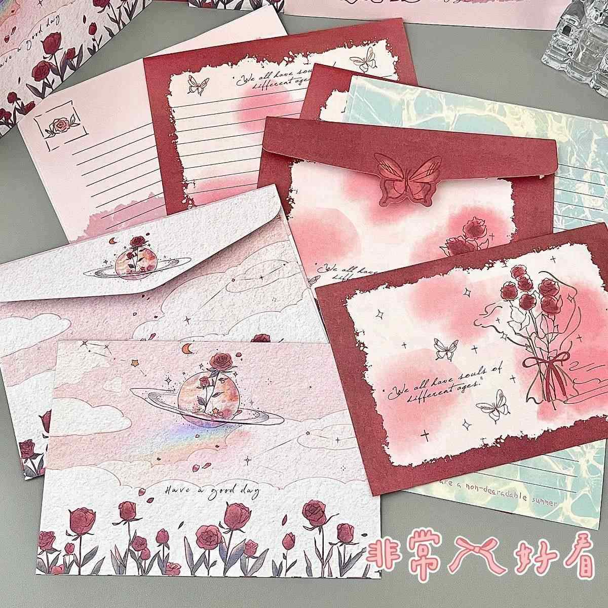 新的手写玫瑰信封集覆古插图文具祝福创意贺卡浪漫的礼物信头,文具电教/文化用品/商务用品,信封,淘宝优惠券,粉丝福利购,淘宝优惠卷