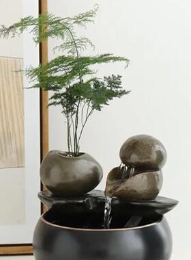 意新中生陶财流水瓷摆创件桌面客厅茶桌办公室小式型WRK装饰品循