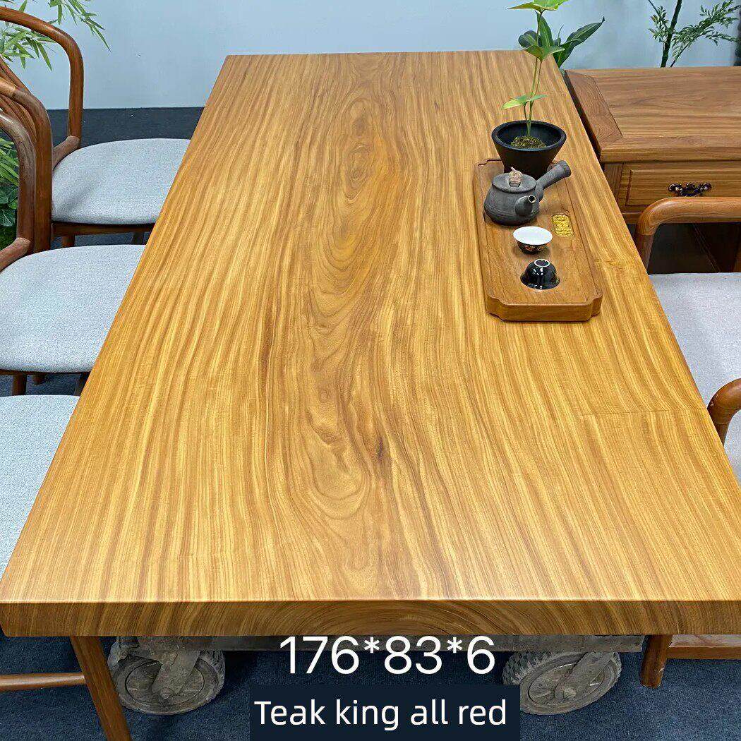 非洲柚木王实木整板大板自然边茶桌高端原木会议桌餐桌长桌子家具