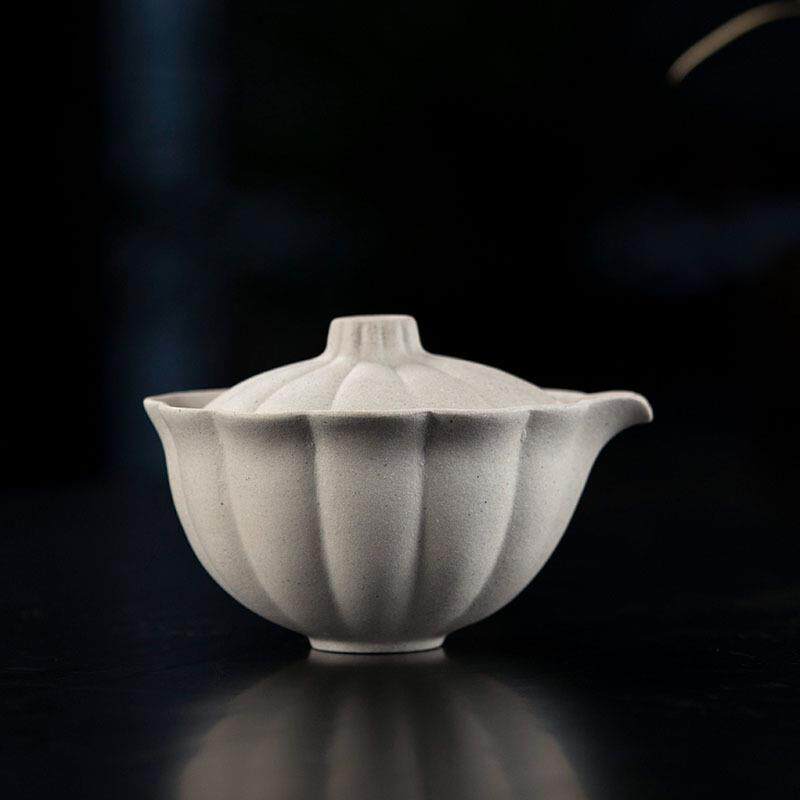 紫砂菊蕾盖碗三才碗原矿白玉段泥茶具雨中砂办公杯手工茶具壶