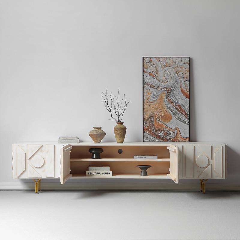 柜拼花法式复古收纳客厅实木北欧简约储物柜中古风炭黑落地电视柜