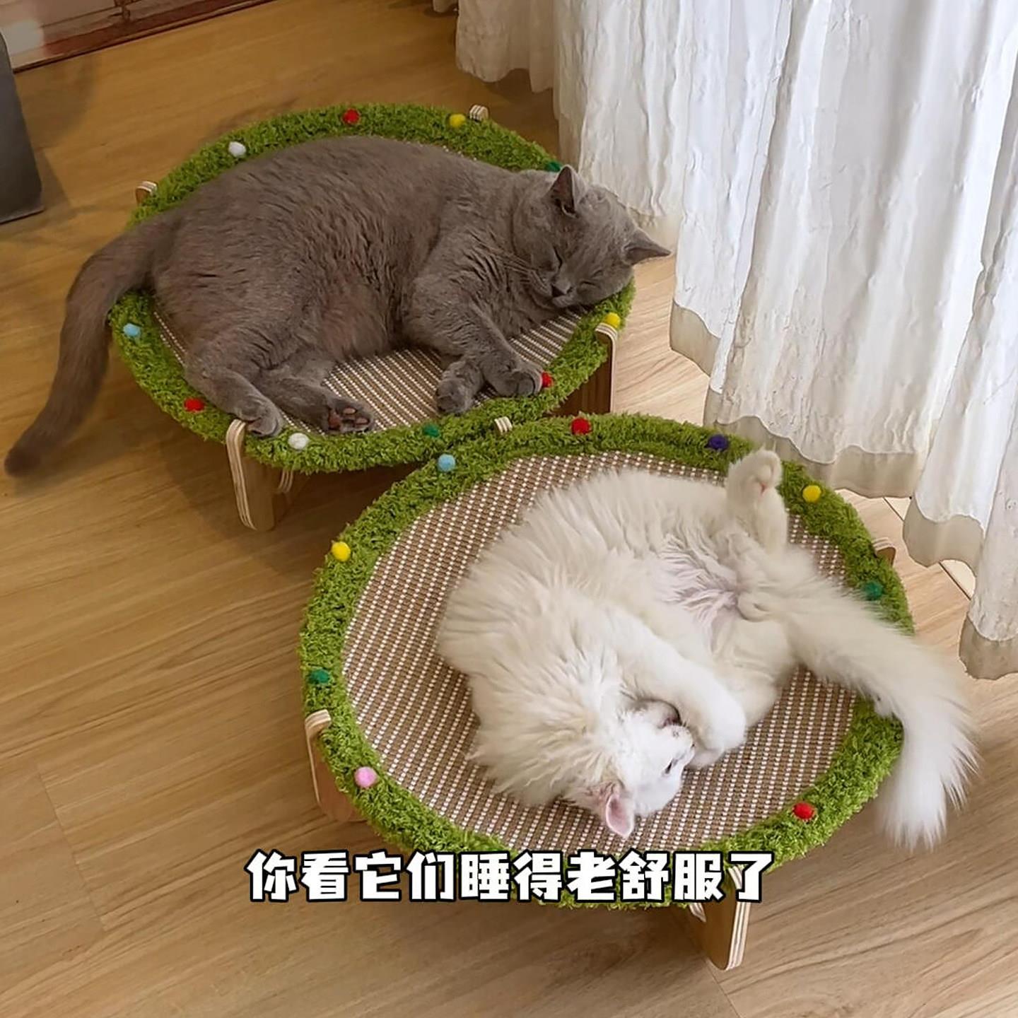 夏季猫窝麻布蹦床木质猫抓板防潮吊床一体宠物睡觉床透气四季通用