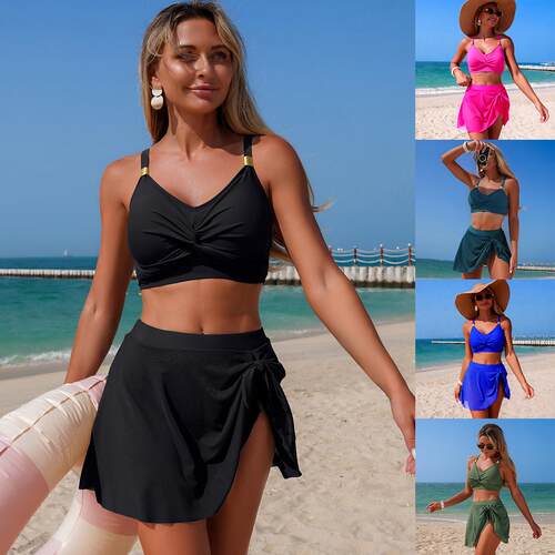 Women's split swimsuit with two bikinis and high waist