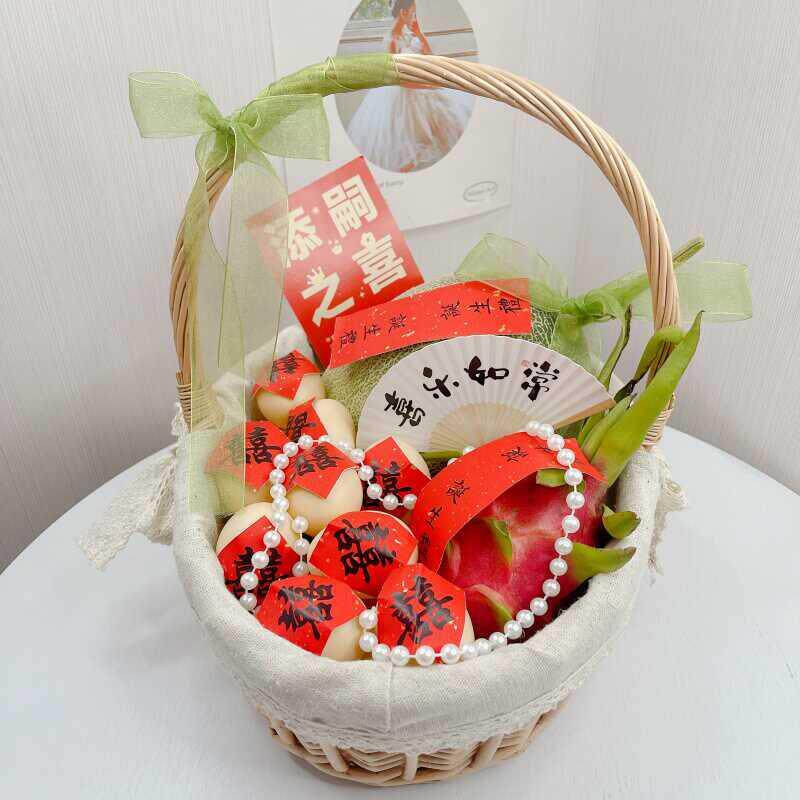 送产妇坐月子礼物DIY 鸡蛋水果手提篮闺蜜满月鲜花手工编织插花篮