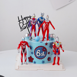 卡通男孩儿童周岁生日蛋糕，装饰打怪兽英雄，烘焙咸蛋超人摆件装扮