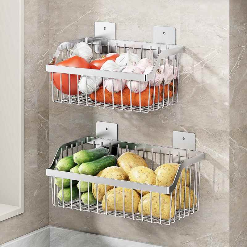 天台悦先304不锈钢厨房置物架壁挂式葱姜蒜收纳挂架水果菜篮杂物