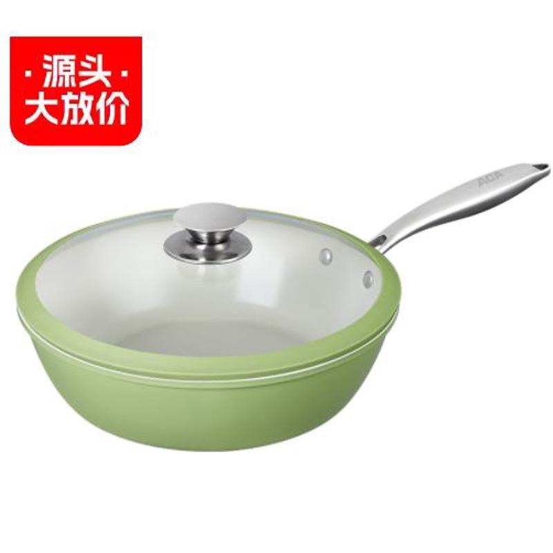 粘不炒锅燃气灶通用平底锅有陶瓷电磁炉炒菜锅aca家用钛不锅钛沾