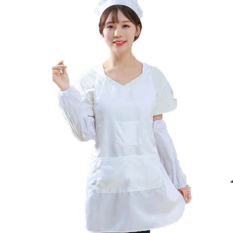KBQ1的确良白色纺织厂挡车工围裙女服帽袖套粉色加工广告印字