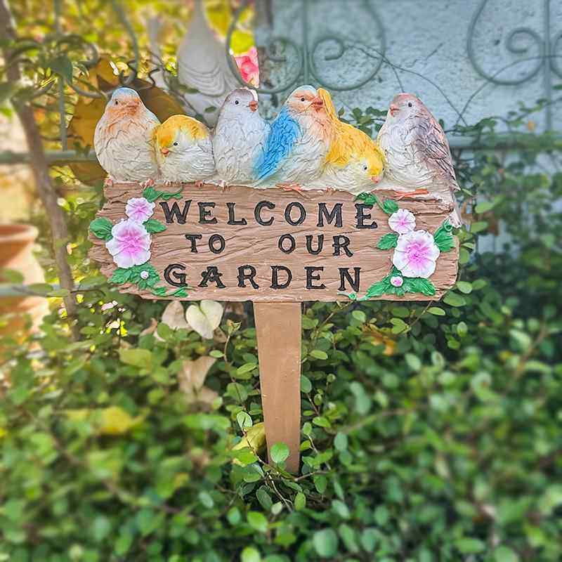 户外小鸟欢迎牌庭院阳台花盆花插布置造景园艺杂货装饰品点缀创意,家居饰品,户外/庭院摆件,淘宝优惠券,粉丝福利购,淘宝优惠卷