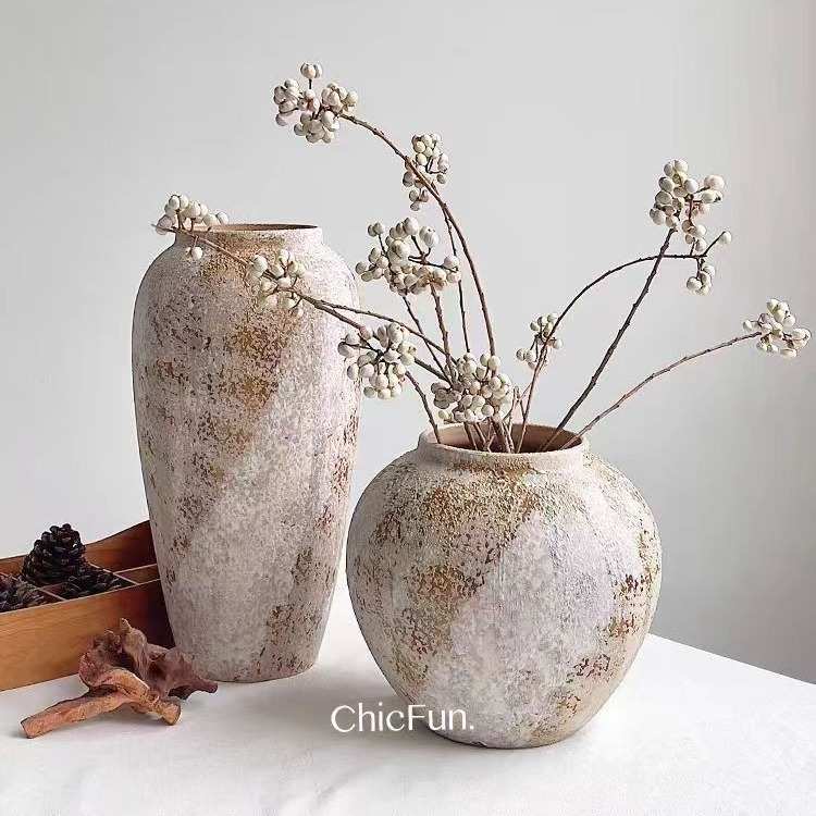 陶罐批发 风陶粗侘干花客厅插花陶土摆件陶瓷新复古寂中式花瓶