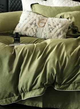 SUER美式提花100S纯棉被套床笠四件套高品质柔软长绒棉贡缎床品