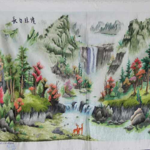 批发送礼苏绣未装裱山水风景迎客松客厅书房装饰画 手工苏绣绣片