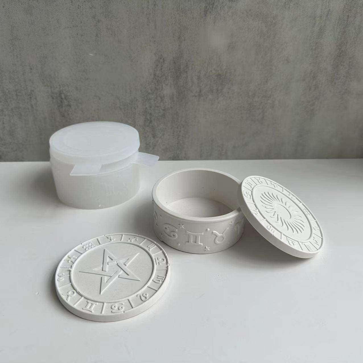 十二星座星空五角星收纳盒硅胶模具圆形石膏收纳盒硅模具滴胶模具