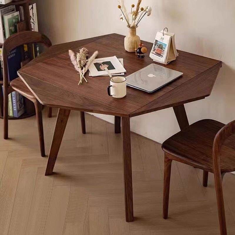 叠北欧两桌实木黑胡桃木折餐桌现CZ006代简约伸缩八角方圆桌用桌