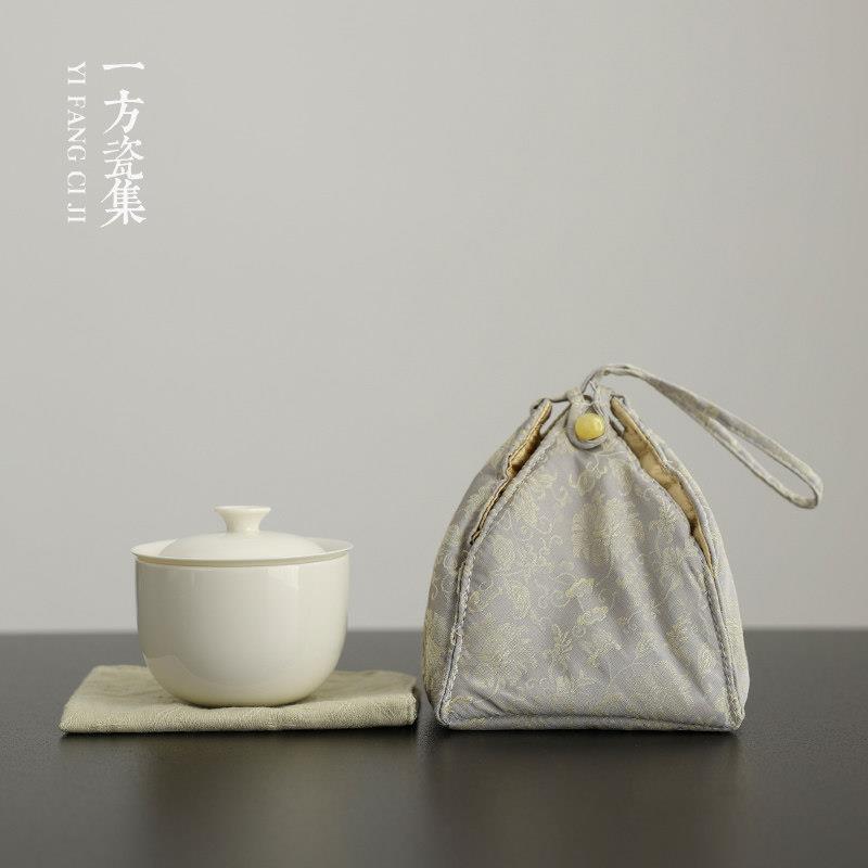 定窑白茶具一人饮叠叠乐一壶一杯盖碗茶杯简约快客杯可携式旅行茶