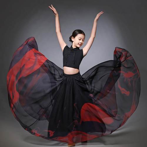 高档儿童民族风格水墨古典舞服摆半练习长装裙现代舞表演服装大纱