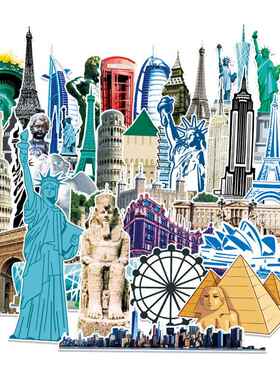 10/30/64pcs World Famous Building Landmark Stickers Decal Fo