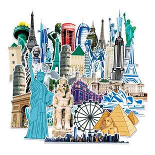 10/30/64pcs World Famous Building Landmark Stickers Decal Fo