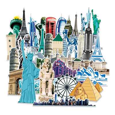 10/30/64pcs World Famous Building Landmark Stickers Decal Fo