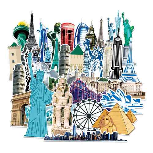 10/30/64pcs World Famous Building Landmark Stickers Decal Fo