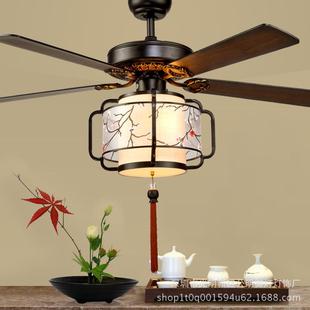 新中吊扇灯吊客厅餐卧室6019风扇灯木厅叶静音中式 ED灯饰电风 L式