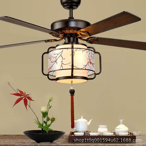 新中吊扇灯吊客厅餐卧室6019风扇灯木厅叶静音中式L式ED灯饰电风