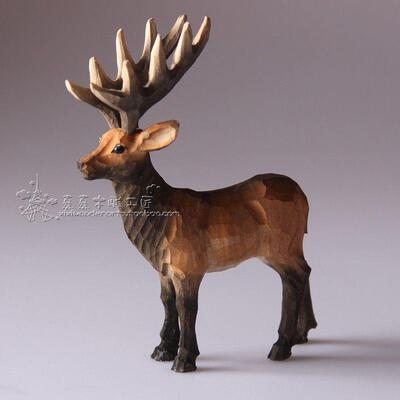 欧洲实木手工雕刻动物驯鹿木雕饰品家居用品软装饰饰品