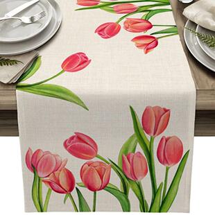 Flower Linen Table Spring Wedding Tulip Runner Decorati Blue
