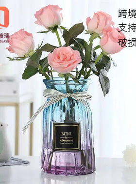 创意北欧玻璃花瓶干花插彩色透明百合富贵竹水培花瓶客厅插花摆件