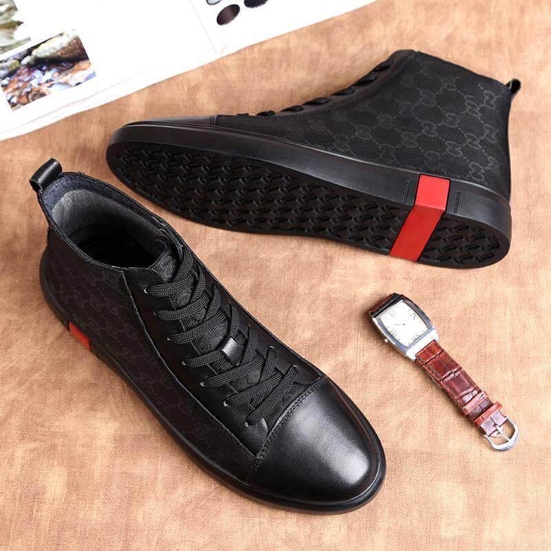 秋冬季高帮板鞋男欧洲站真皮百搭潮流英伦加绒保暖休闲棉鞋男短靴