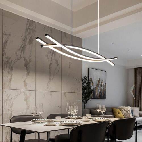 外贸极简线条艺术餐厅吊灯北欧设计师网红饭厅灯超亮大气办公灯具