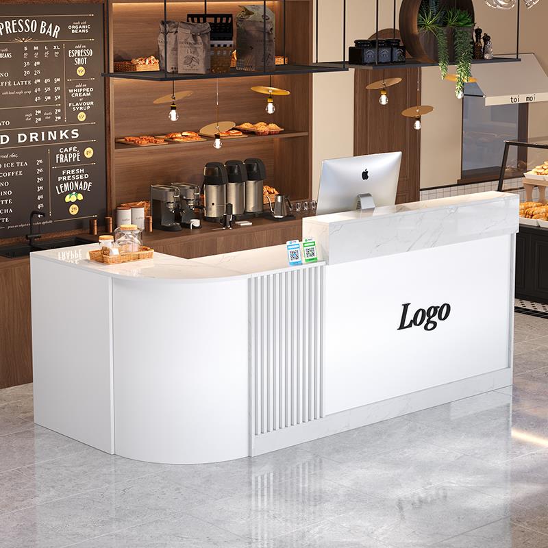 网红收银柜台奶茶店吧台咖啡店前台蛋糕柜台商用收银桌烤漆拐角储