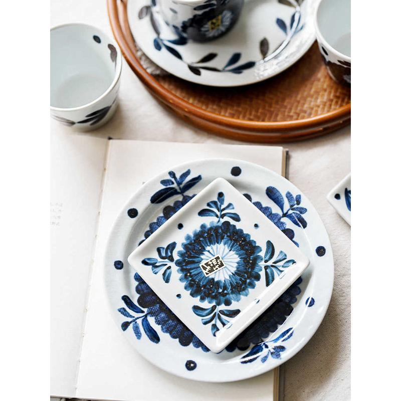 BLOOM/美浓烧/青花盛开手描圆盘(中/蓝染花)