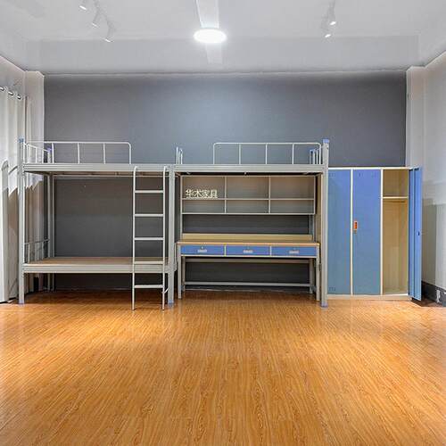 上床下桌学生宿舍床连体爬梯上下双层床员工加厚铁床三人间架床