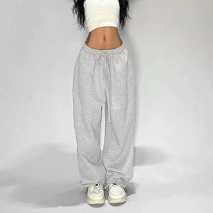 1-Piece Spring/Fall Grey Drawstring Wide-Leg Sweatpants -