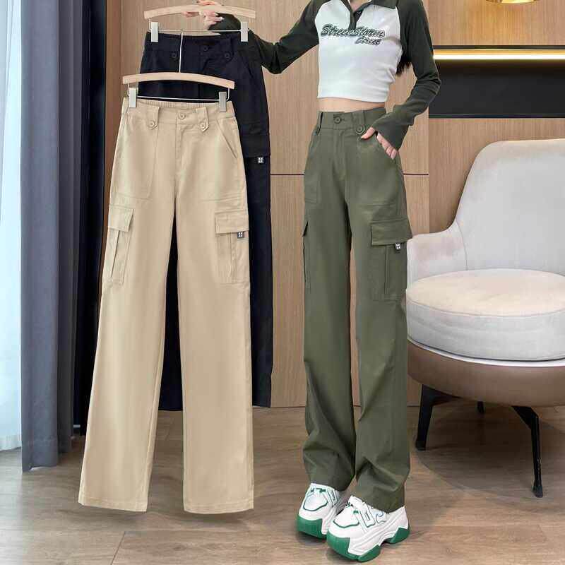 美式工装裤女夏季2025新款高个子加长版窄版阔腿运动休闲直筒裤子