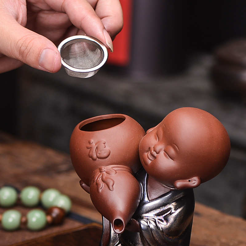 小和尚过滤茶漏摆件紫砂沙弥功夫茶具配件陶瓷七彩窑变过滤茶道