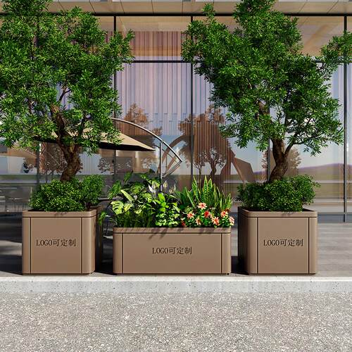 户外不锈钢花箱组合定制移动花盆商业街花坛样品屋展示中心金属花