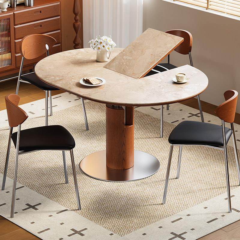焕新补贴椭圆可伸缩实木岩板餐桌圆形中古客厅家用小户型折叠餐桌,住宅家具,岩板餐桌,淘宝优惠券,粉丝福利购,淘宝优惠卷