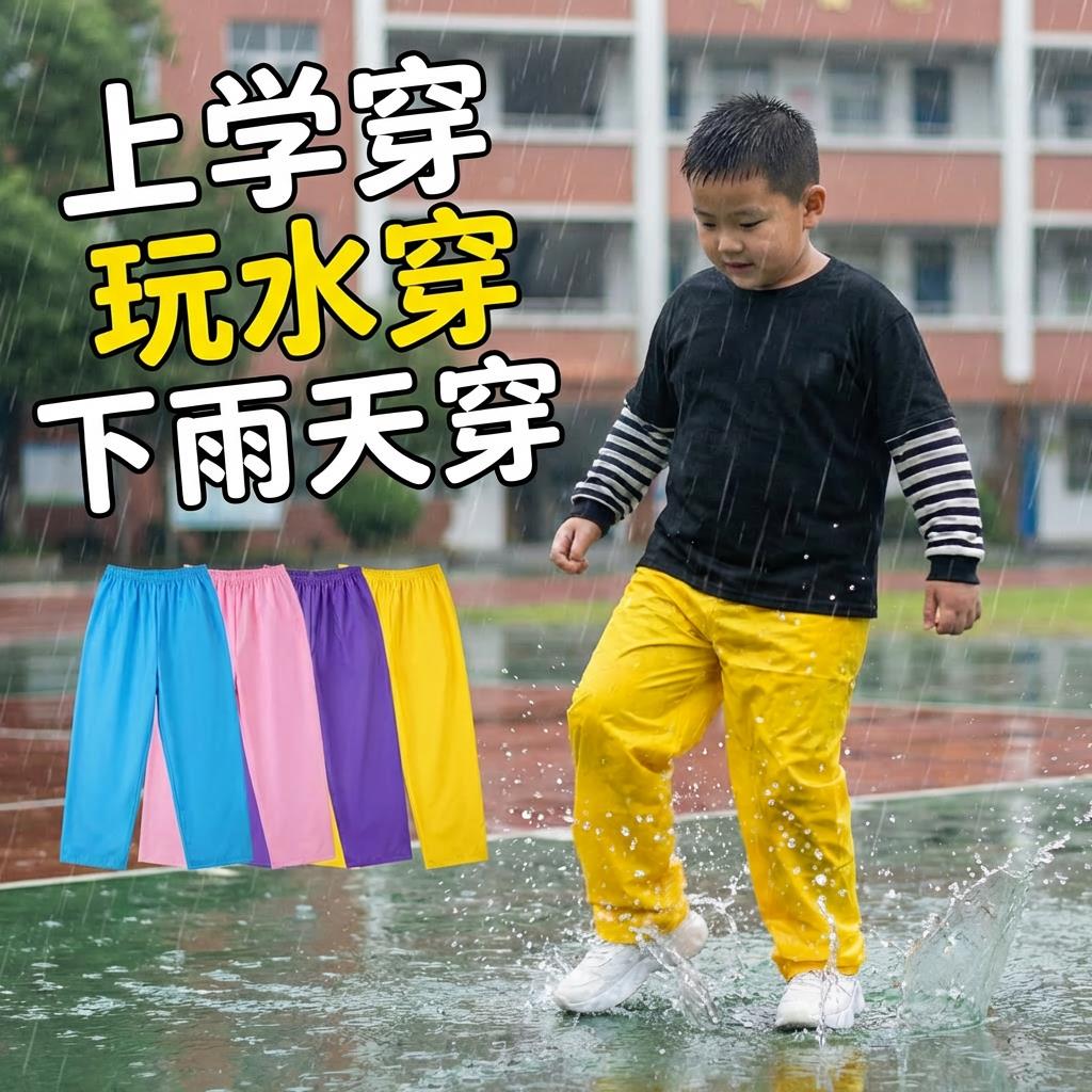 儿童单独雨裤下半身易穿脱新型防暴雨半身防水裤男童小学生防雨裤图片