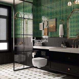 复古长条60x240全瓷亮光波浪面手工砖白色绿色卫生间瓷砖厨房墙砖