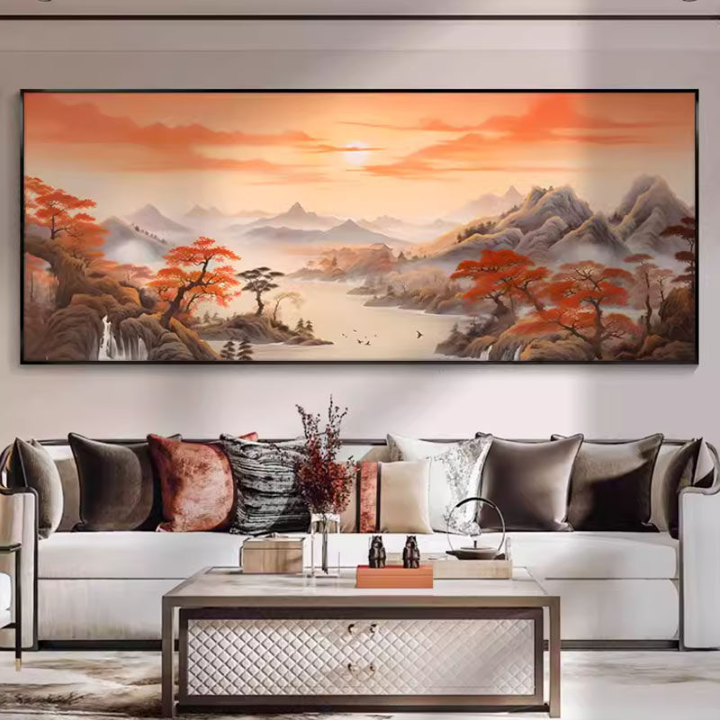 大芬油画村客厅装饰画聚宝盆风景山水画沙发背景挂画现代简约壁画