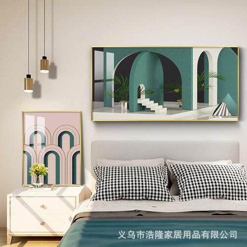 新款直销现代简约晶瓷画轻奢壁画横版挂画酒店墙画卧室床头画客厅
