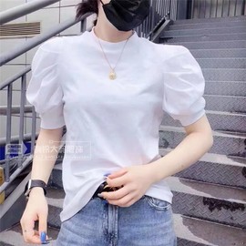 泡泡袖小众设计T恤女夏装纯棉时髦修身短袖上衣大码潮