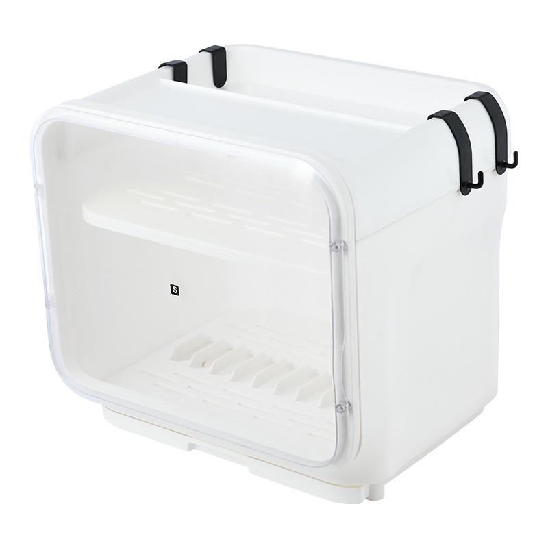 碗筷收纳盒厨房双层碗架带盖放餐具装碗碟盘沥水置物架塑料碗柜