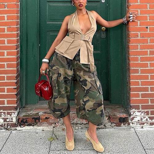 Women's Camo Pants Street Style Casual Loose Fit Wide Leg