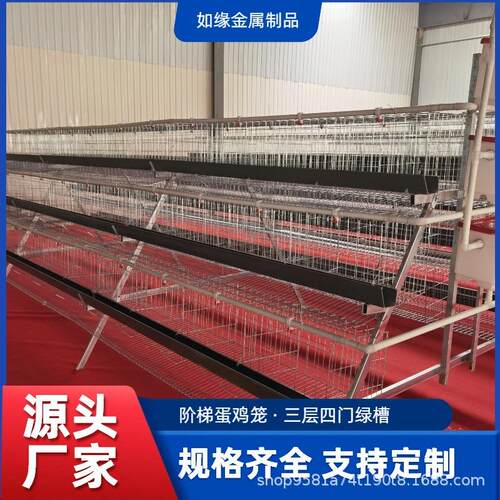 三层四门绿槽阶梯蛋鸡笼焊点牢固承重力强养殖笼镀锌加密蛋鸡笼