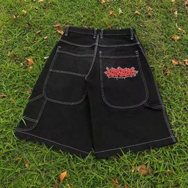 denimshorts欧美高街jnco图案，刺绣牛仔裤hiphop嘻哈牛仔短裤男女