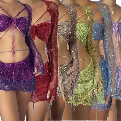 Three sets of women's single bead knitted sweaters