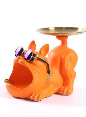 法斗犬入户玄关钥匙收纳盒门口鞋柜置物乔迁客厅卧室装饰收纳摆件